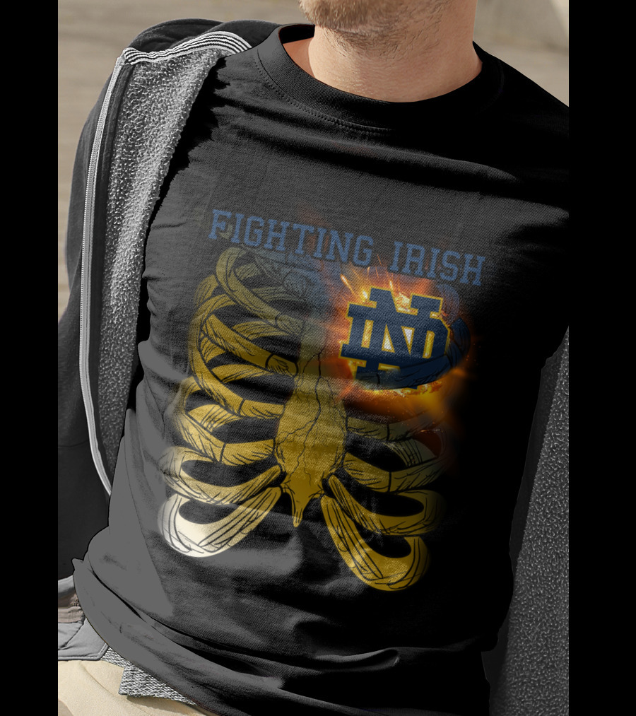 Fighting Irish Notre Dame ND Logo With Fiery Rib Cage T-Shirt