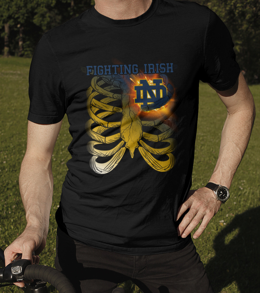 Fighting Irish Notre Dame ND Logo With Fiery Rib Cage T-Shirt