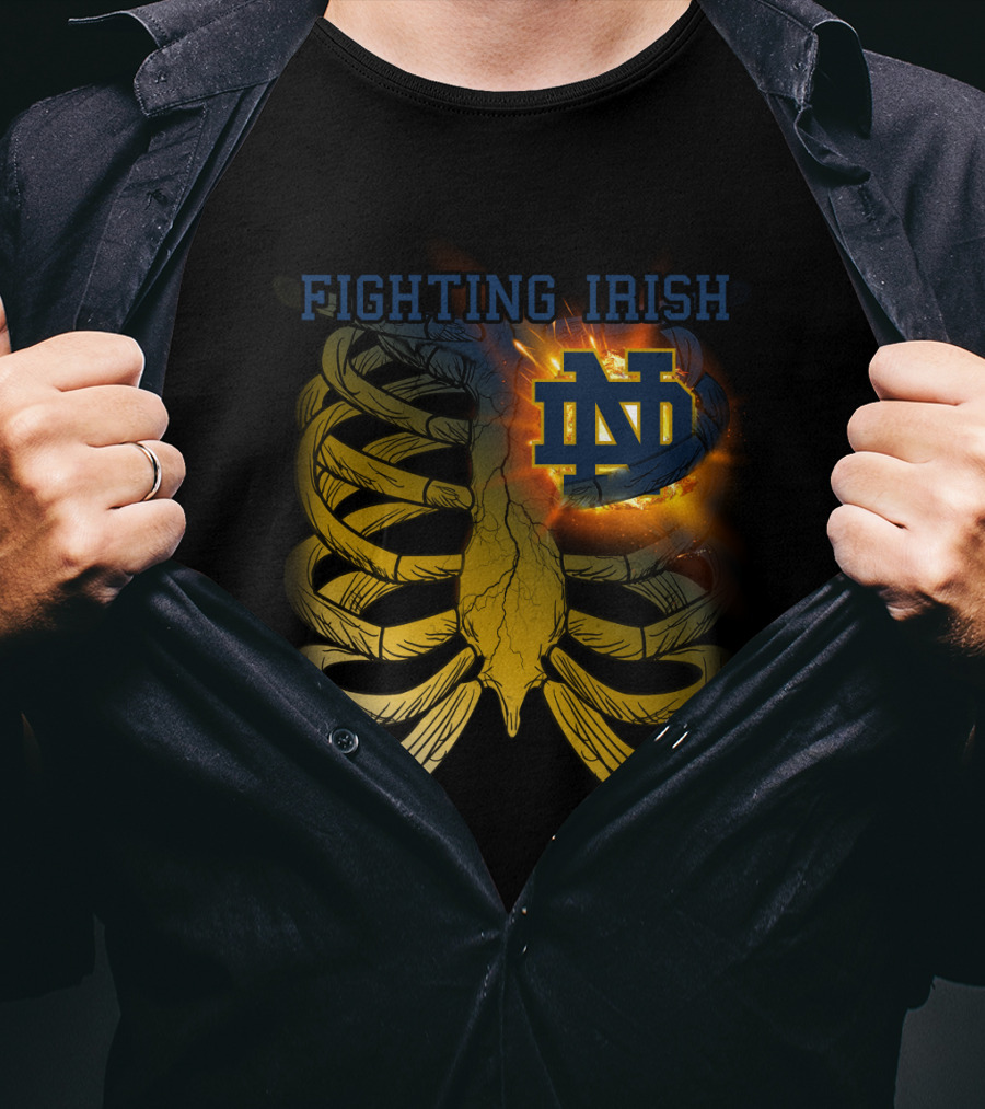 Fighting Irish Notre Dame ND Logo With Fiery Rib Cage T-Shirt