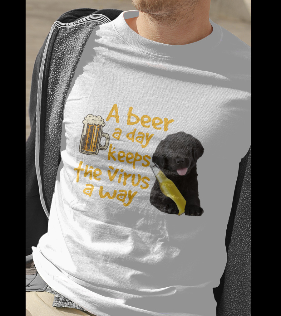 A Beer A Day Keeps The Virus Away Funny Newfoundland Dog And Beer T-Shirt
