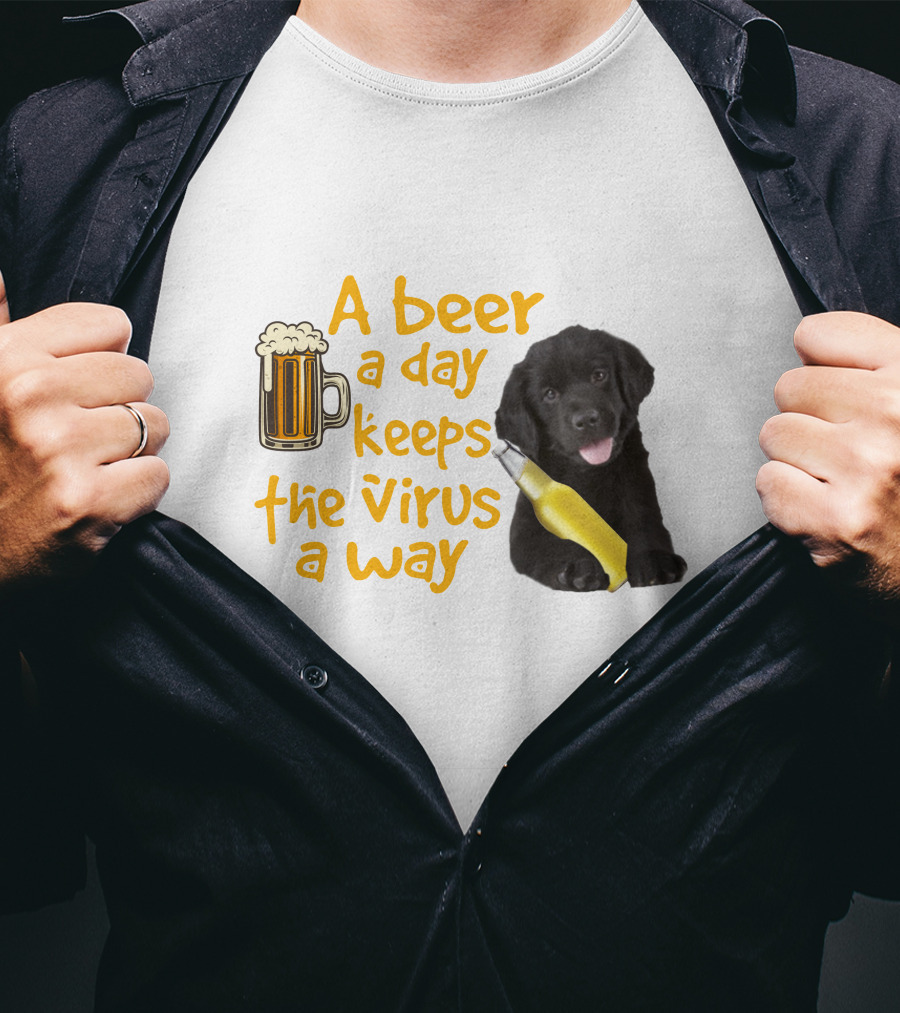 A Beer A Day Keeps The Virus Away Funny Newfoundland Dog And Beer T-Shirt