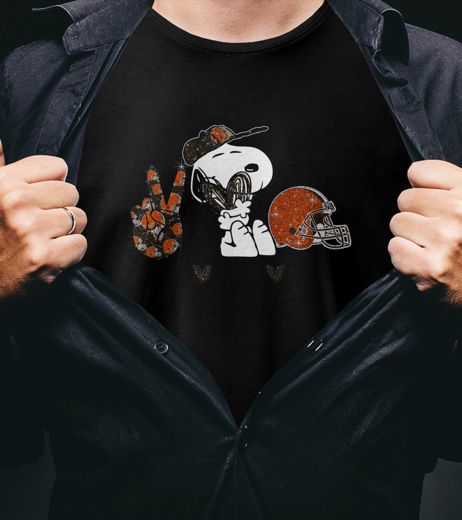 Peace Love Cleveland Browns Snoopy Football T-Shirt