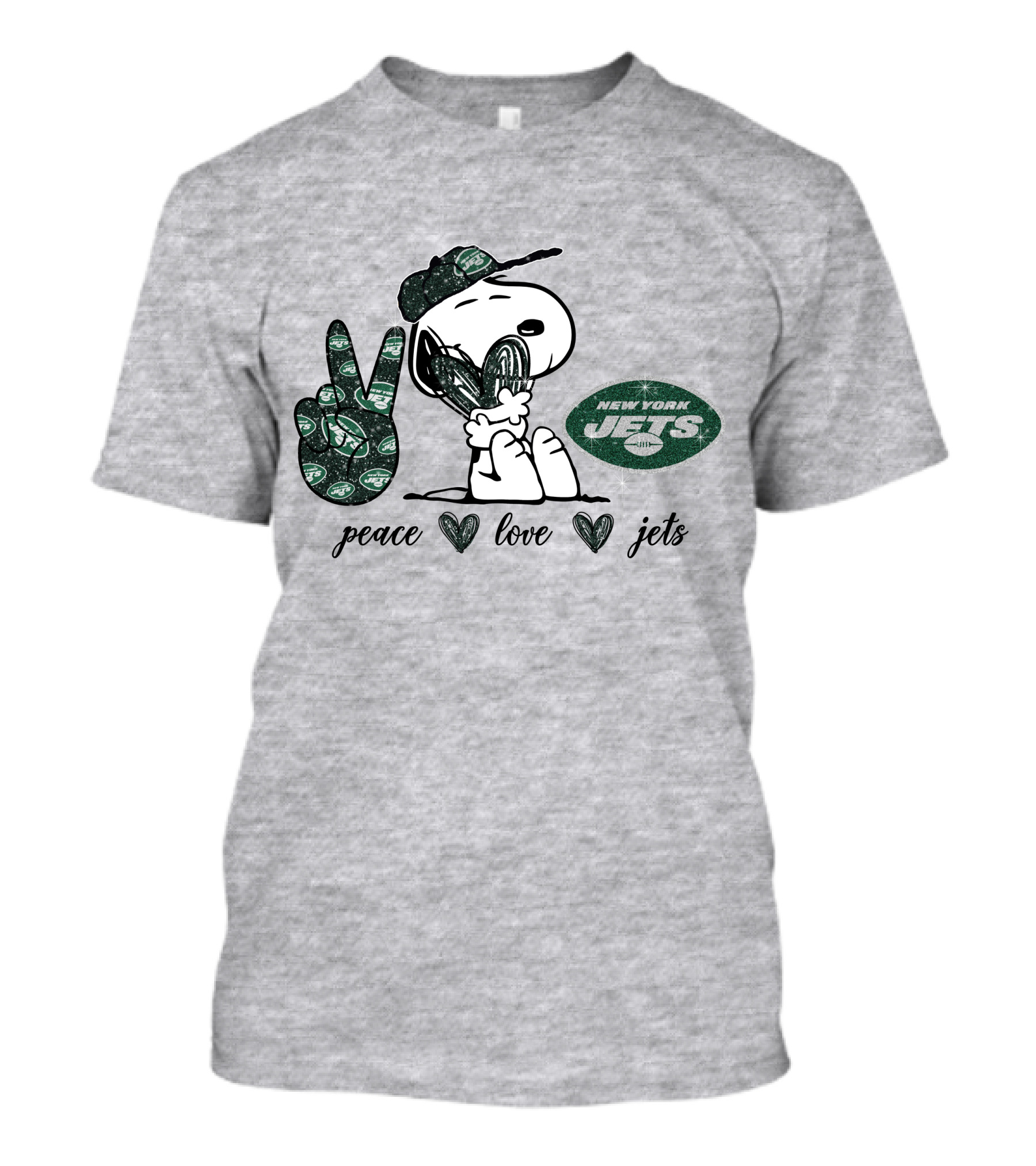 Peace Love New York Jets Snoopy Football Fan T-Shirt
