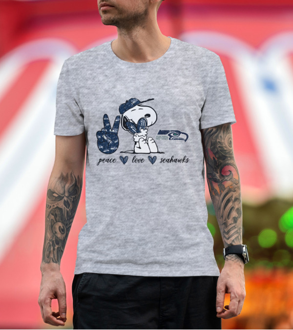 Premium T-Shirt: Peace Love Seattle Seahawks Snoopy Football Fan T-Shirt Peace Love Seattle Seahawks Snoopy Football Fan T-Shirt