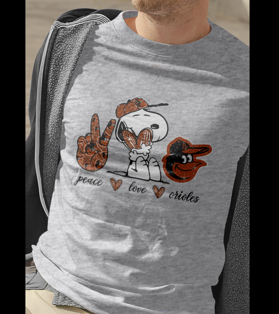 Peace Love Orioles Snoopy Style Baltimore Orioles T-Shirt