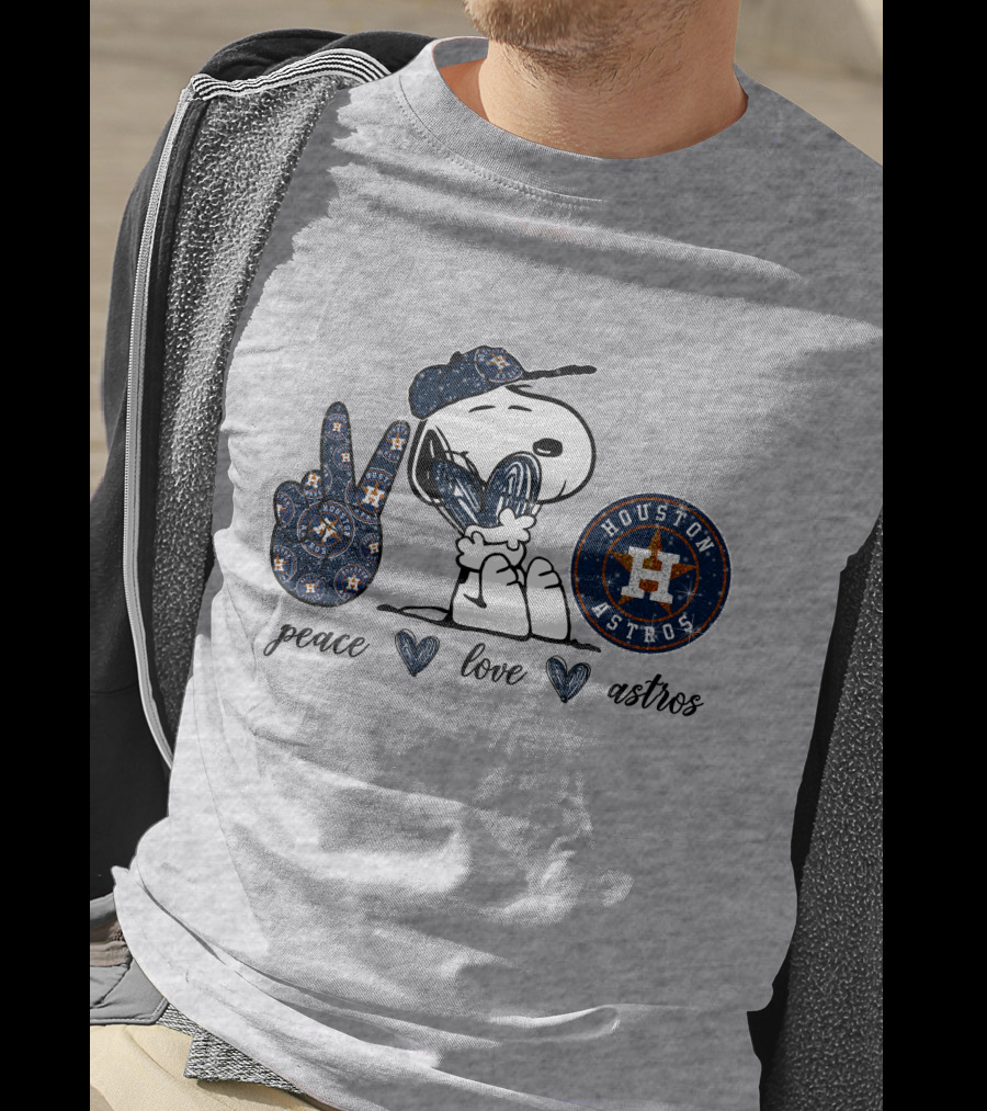 Peace Love Houston Astros Snoopy Vintage Baseball Fan T-Shirt