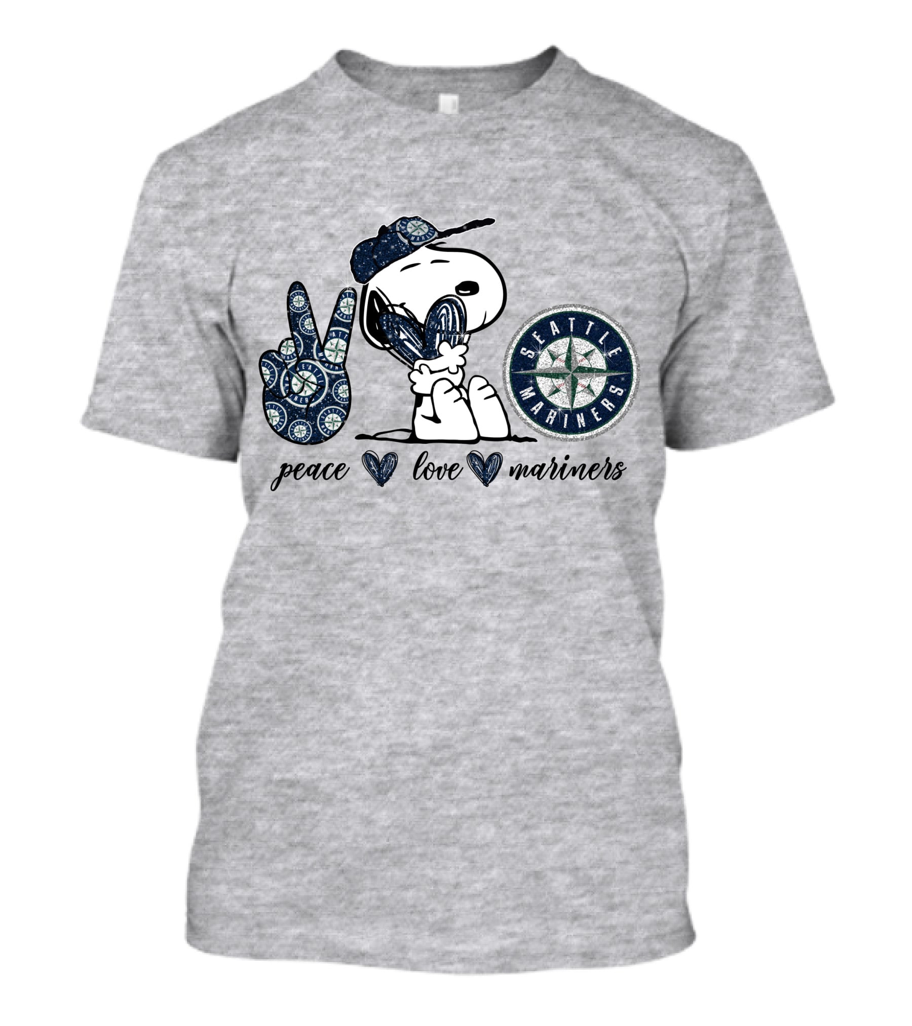 Peace Love Seattle Mariners Snoopy Fan Gear T-Shirt