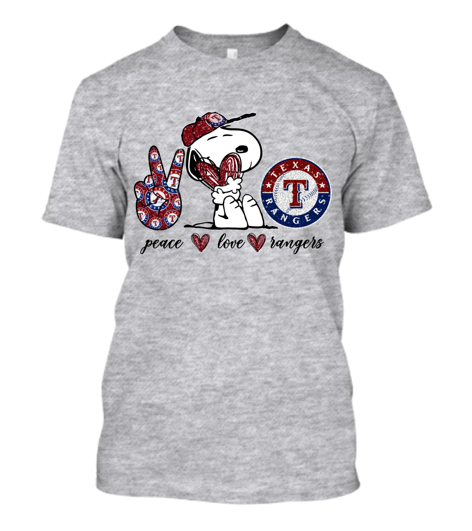 Peace Love Texas Rangers Snoopy Baseball Fan T-Shirt