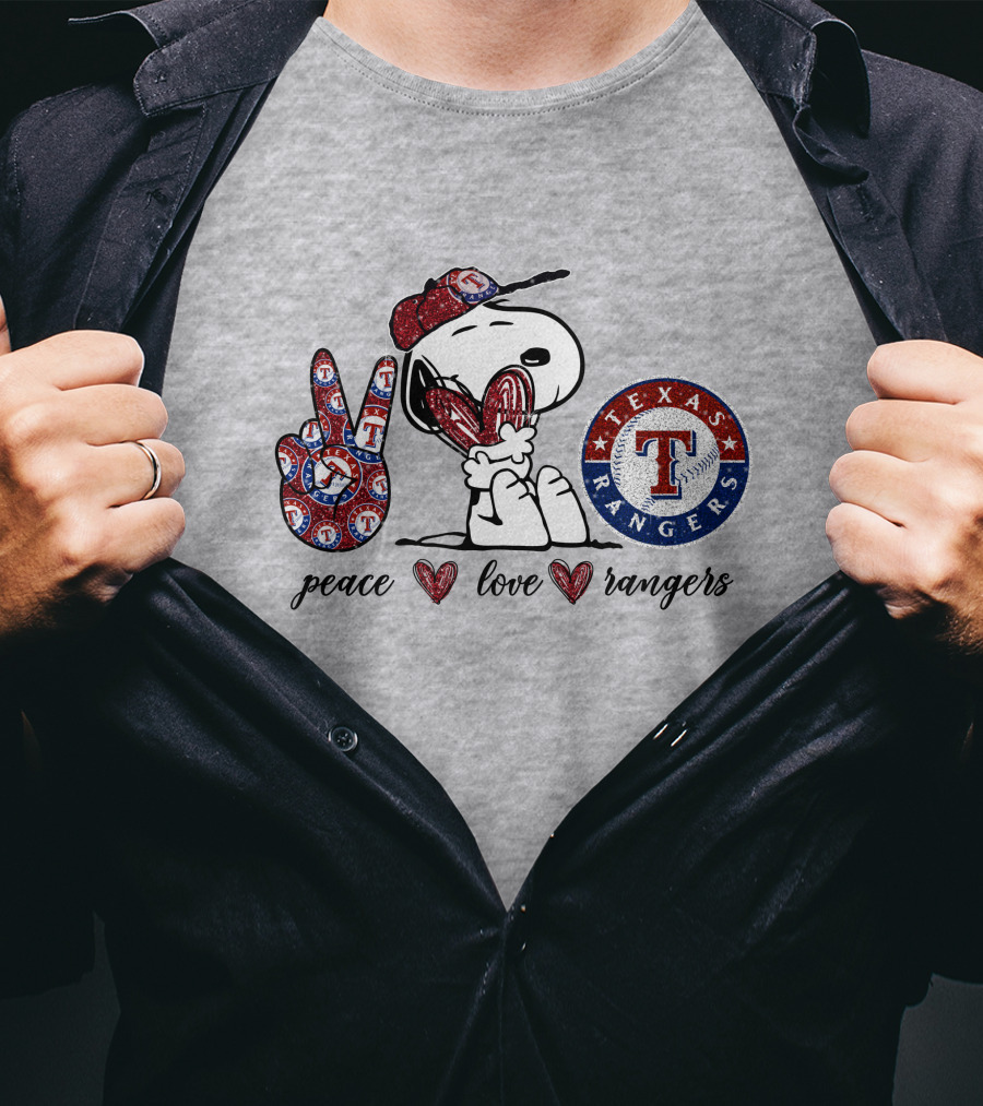 Peace Love Texas Rangers Snoopy Baseball Fan T-Shirt