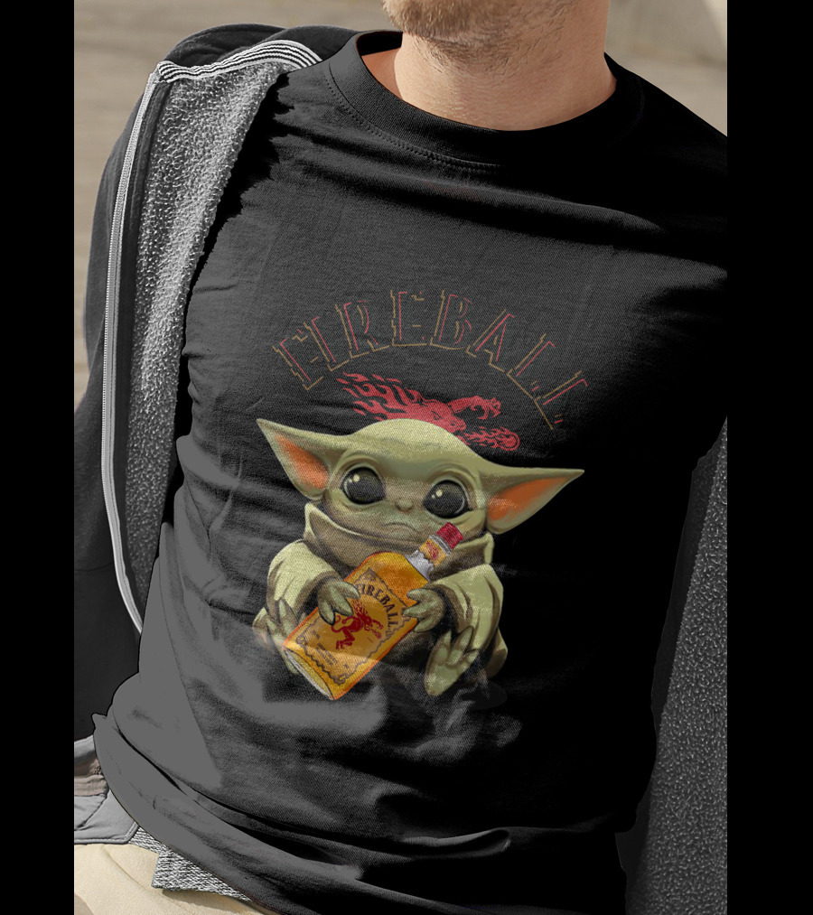 Fireball Yoda Baby Holding Fireball Whisky Bottle T-Shirt