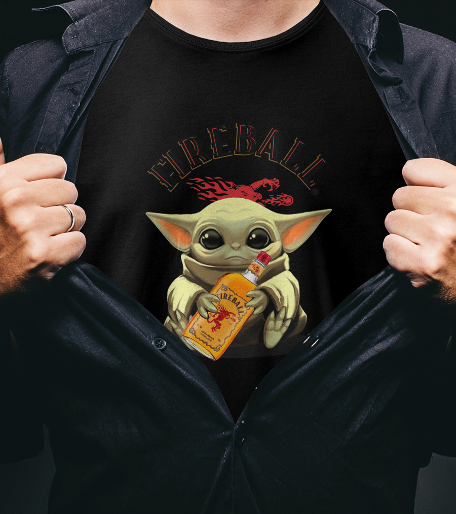 Fireball Yoda Baby Holding Fireball Whisky Bottle T-Shirt