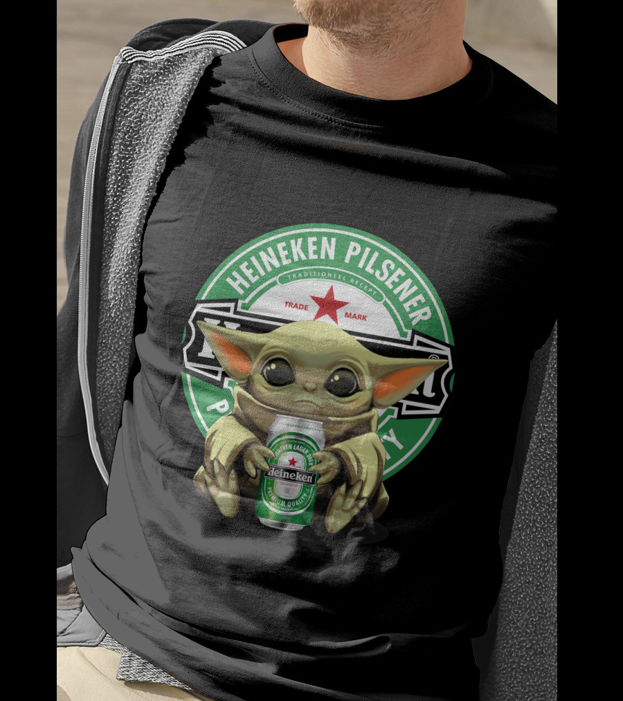 Heineken Pilsener Baby Yoda Holding Heineken Lager Beer Can T-Shirt