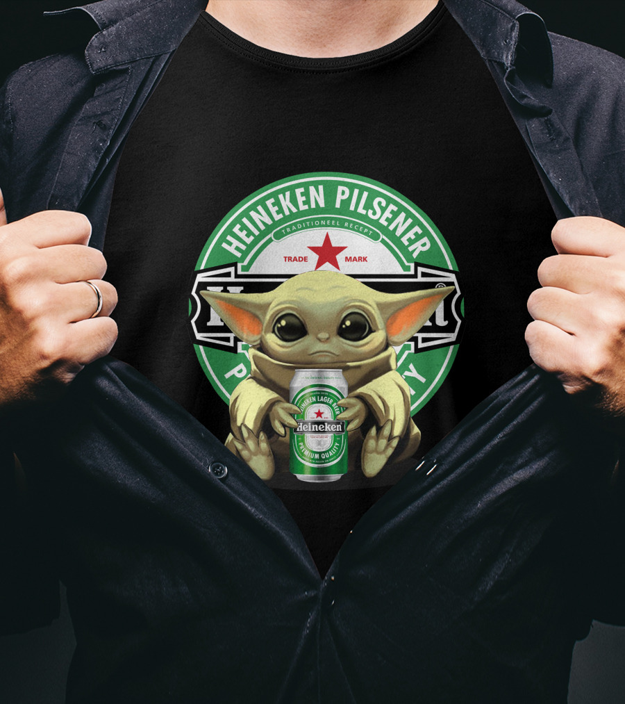 Heineken Pilsener Baby Yoda Holding Heineken Lager Beer Can T-Shirt