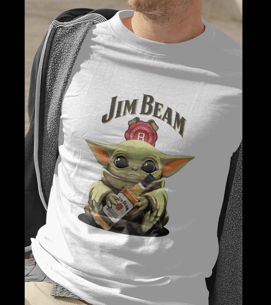 Jim Beam Baby Yoda Holding Bourbon Bottle T-Shirt