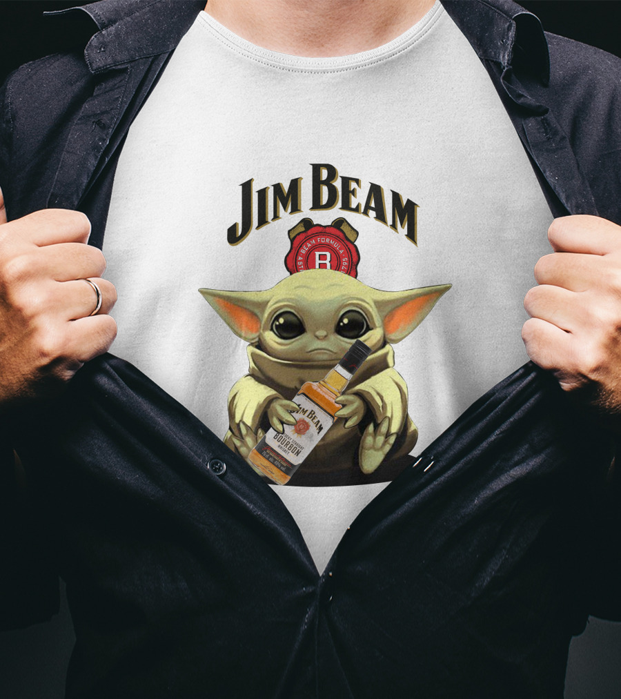 Jim Beam Baby Yoda Holding Bourbon Bottle T-Shirt