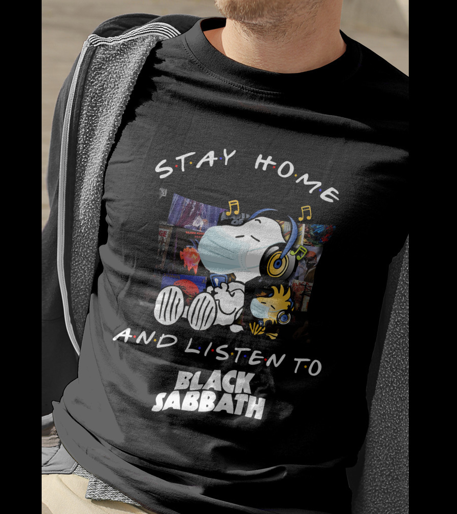 Stay Home And Listen To Black Sabbath Snoopy Woodstock Headphones T-Shirt