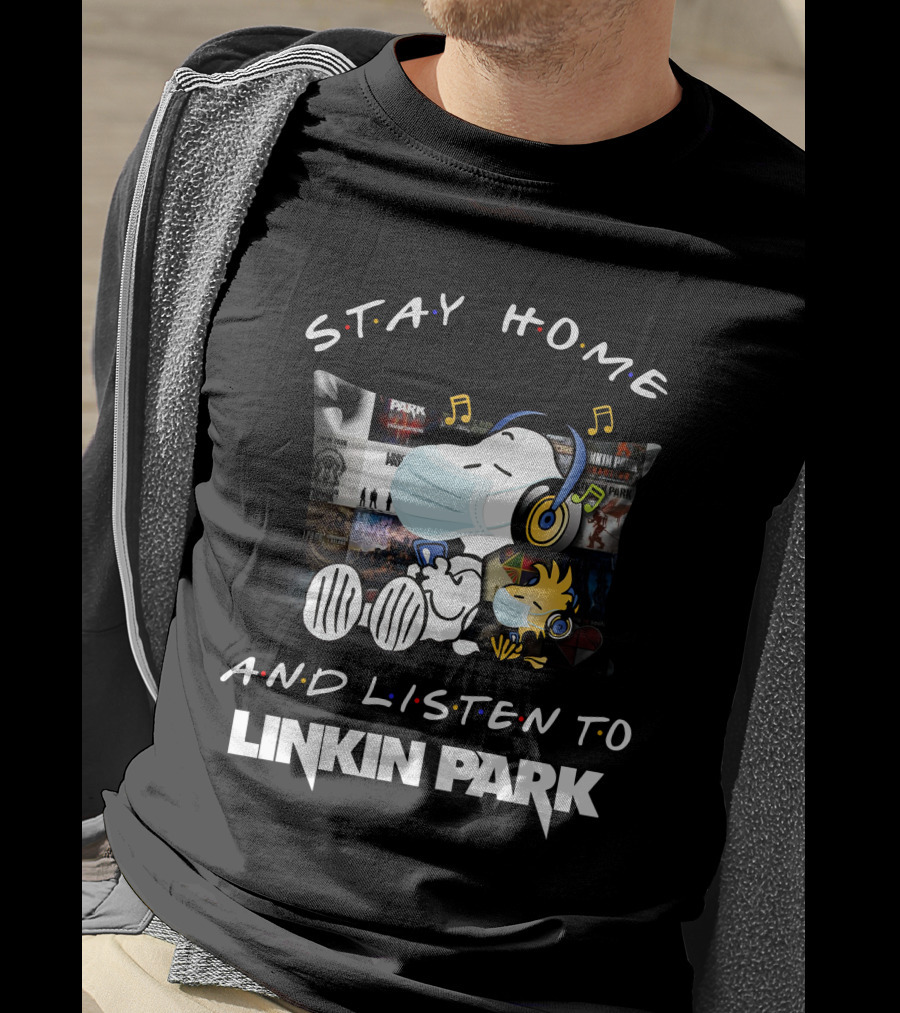 Stay Home And Listen To Linkin Park Snoopy Music Pillow T-Shirt