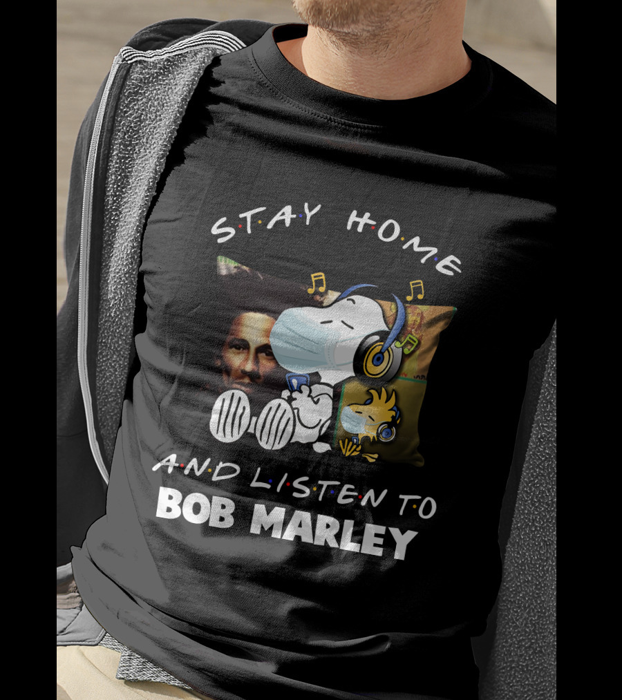 STAY HOME AND LISTEN TO BOB MARLEY Snoopy Mask Pillow T-Shirt