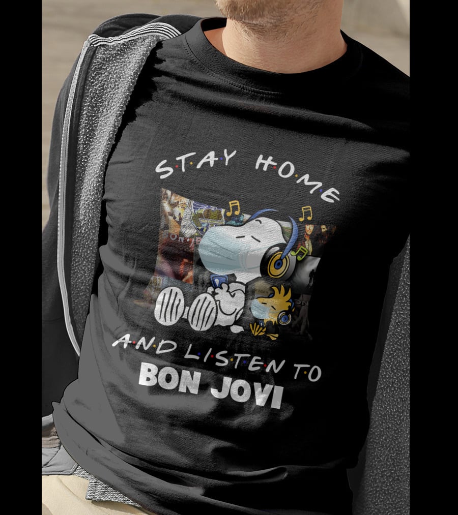 Stay Home And Listen To Bon Jovi Snoopy Mask And Headphones T-Shirt