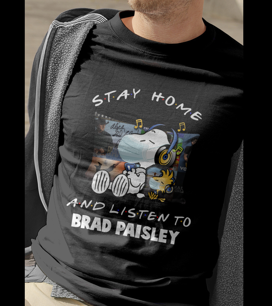 Stay Home And Listen To Brad Paisley Snoopy With Headphones Mask T-Shirt