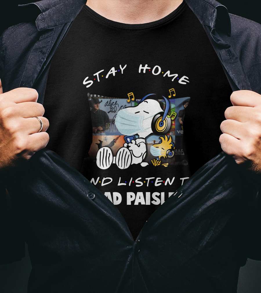 Stay Home And Listen To Brad Paisley Snoopy With Headphones Mask T-Shirt
