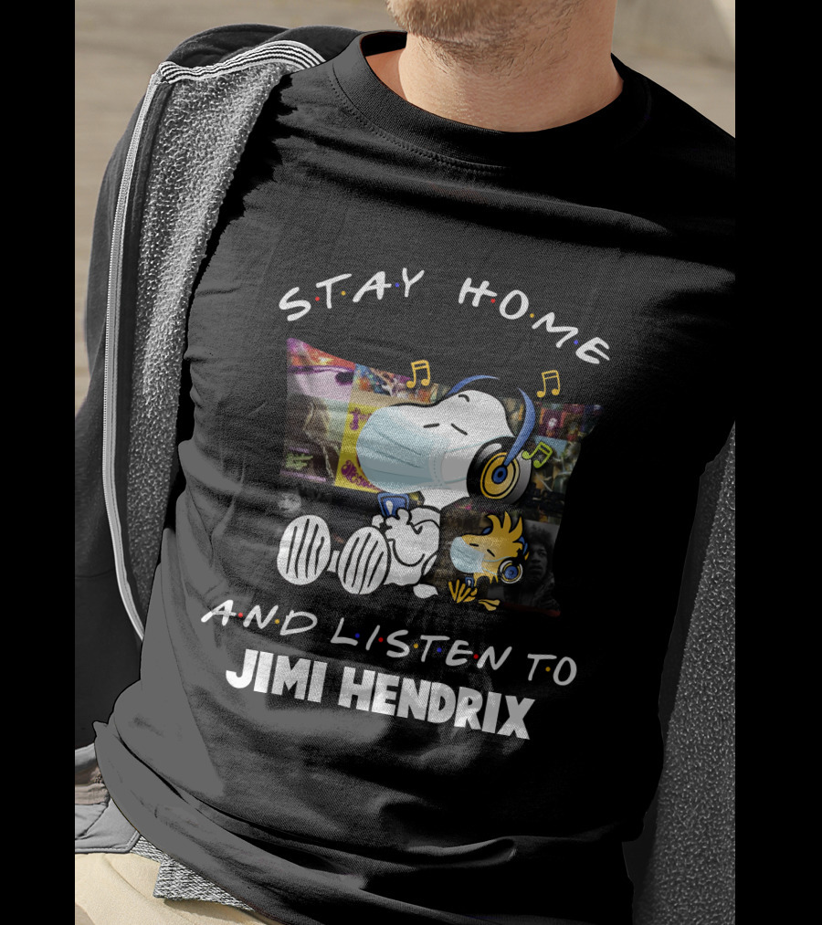Stay Home And Listen To Jimi Hendrix Snoopy Woodstock Pillow Mask T-Shirt