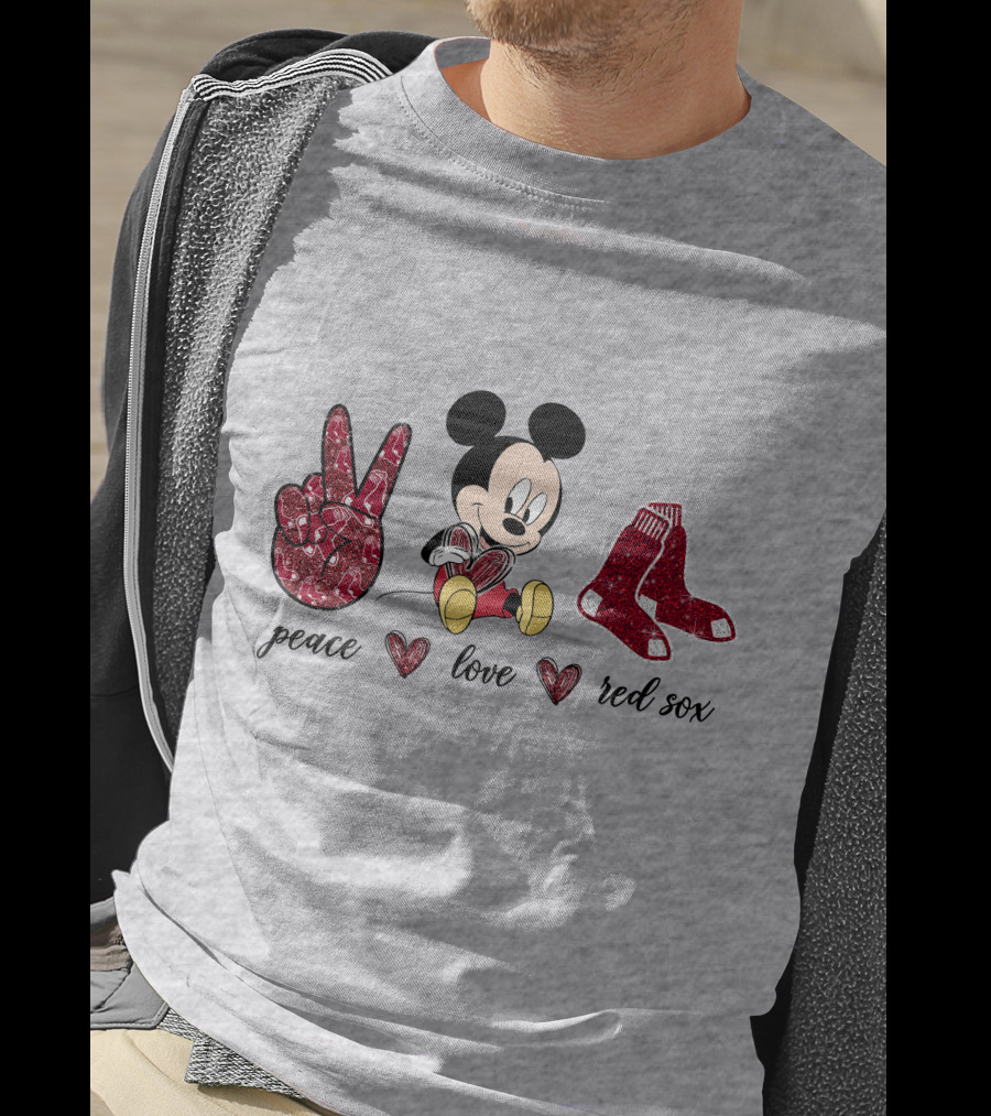 Peace Love Mickey Mouse Boston Red Sox T-Shirt