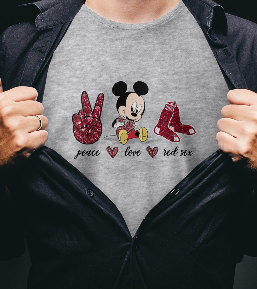 Peace Love Mickey Mouse Boston Red Sox T-Shirt