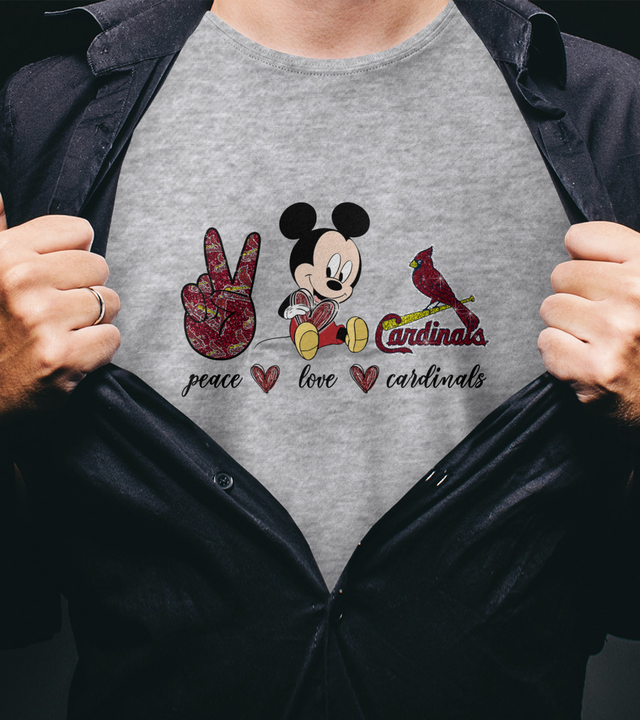 Peace Love Mickey Mouse St Louis Cardinals T-Shirt