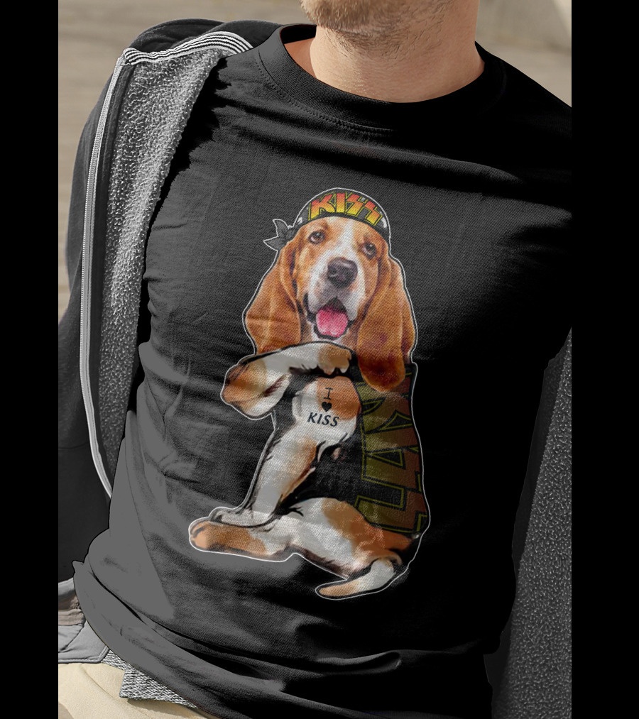 I Love KISS Bandana Basset Hound Lays I Heart KISS T-Shirt