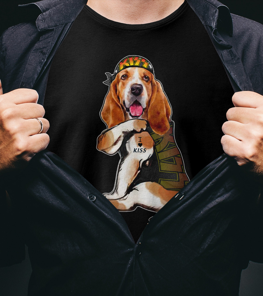 I Love KISS Bandana Basset Hound Lays I Heart KISS T-Shirt