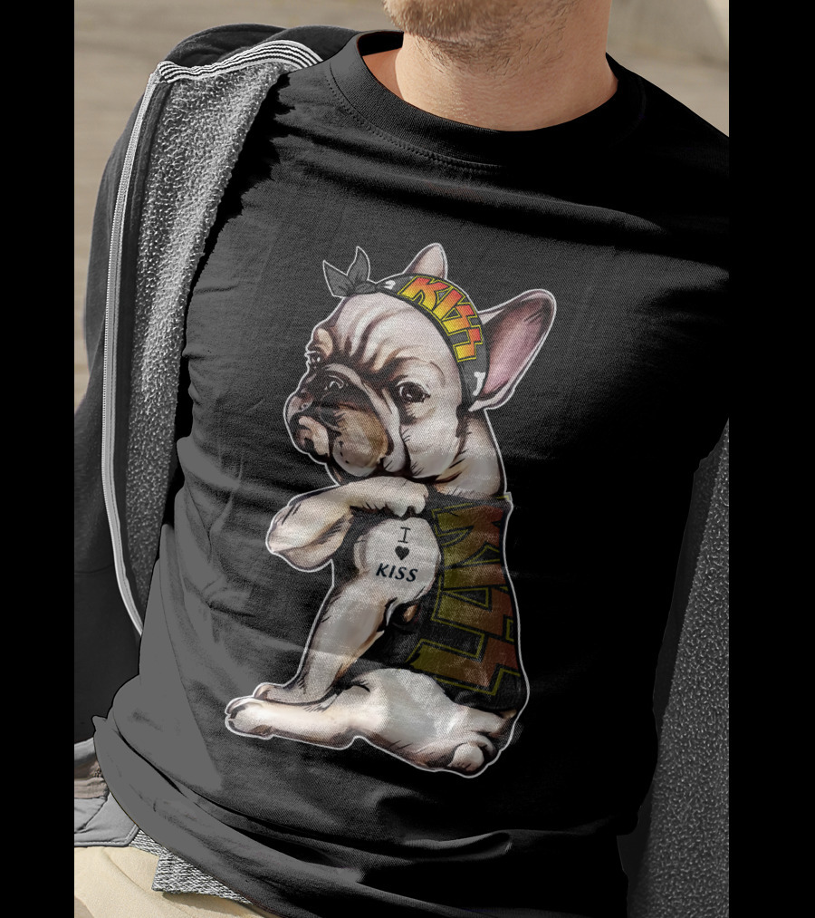I Heart KISS French Bulldog Bandana T-Shirt