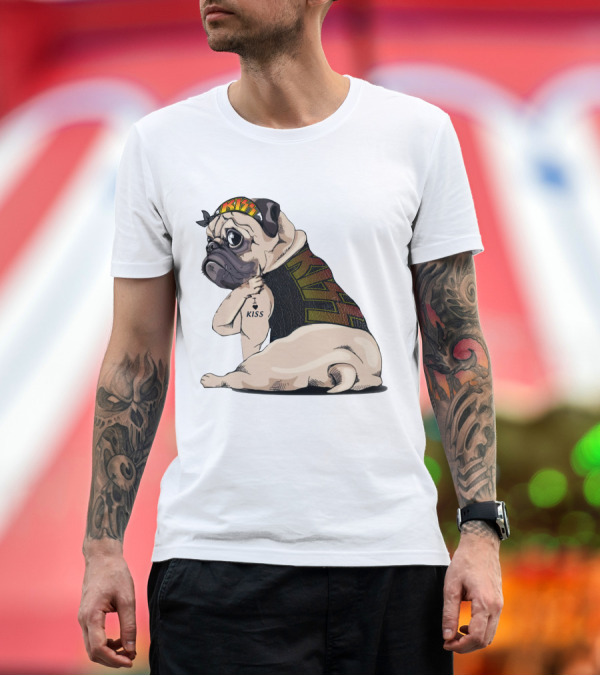Premium T-Shirt: Kiss Bandana Pug with I Love Kiss Tattoo T-Shirt Kiss Bandana Pug with I Love Kiss Tattoo T-Shirt