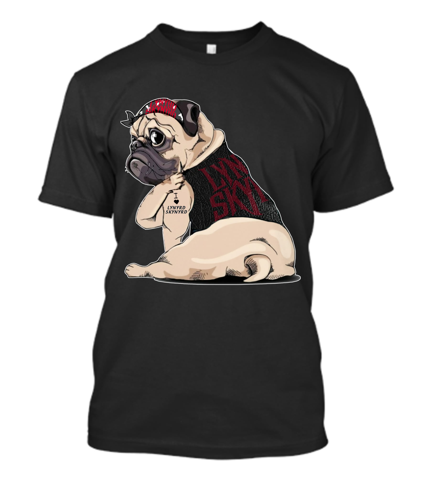 I Lynyrd Skynyrd Pug Bandana Tattoo Fan T-Shirt