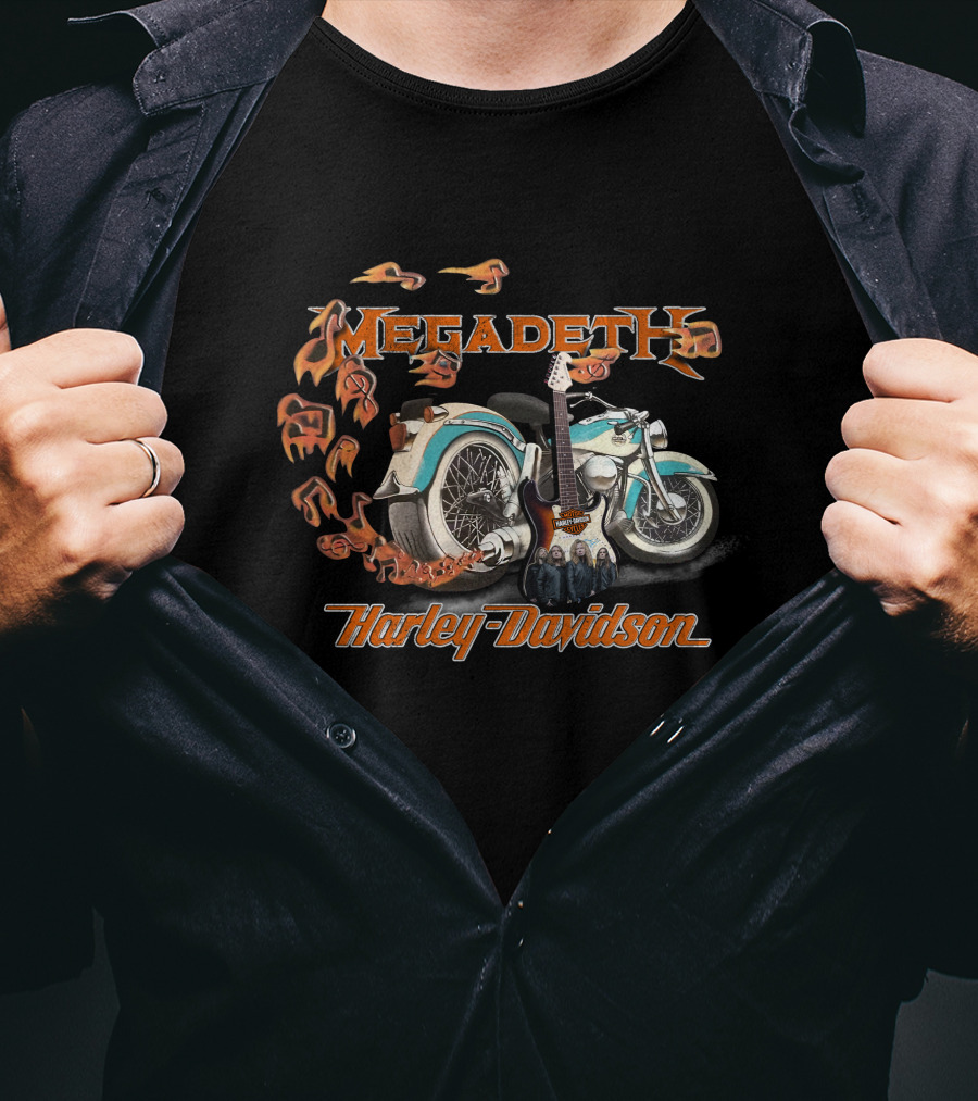 Megadeth Harley Davidson Motorcycle And Electric Guitar T-Shirt