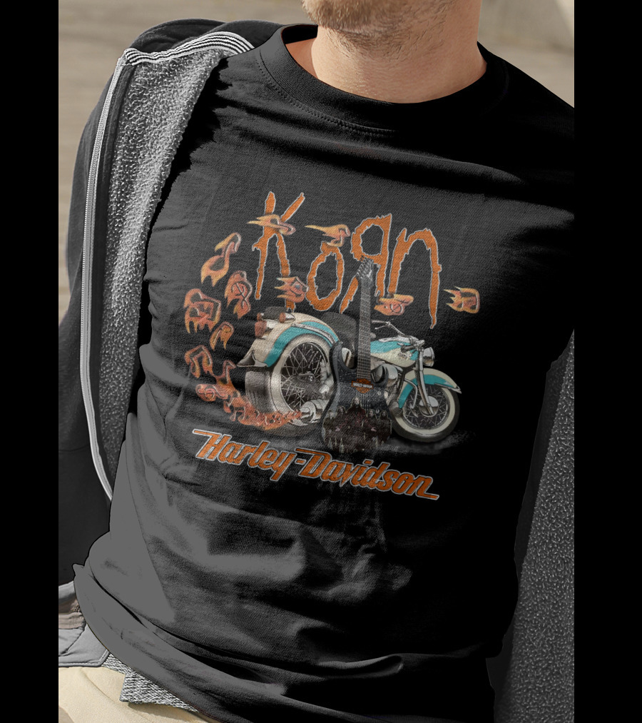 Korn Harley Davidson Motorcycle 20Hdm Guitar Flames T-Shirt
