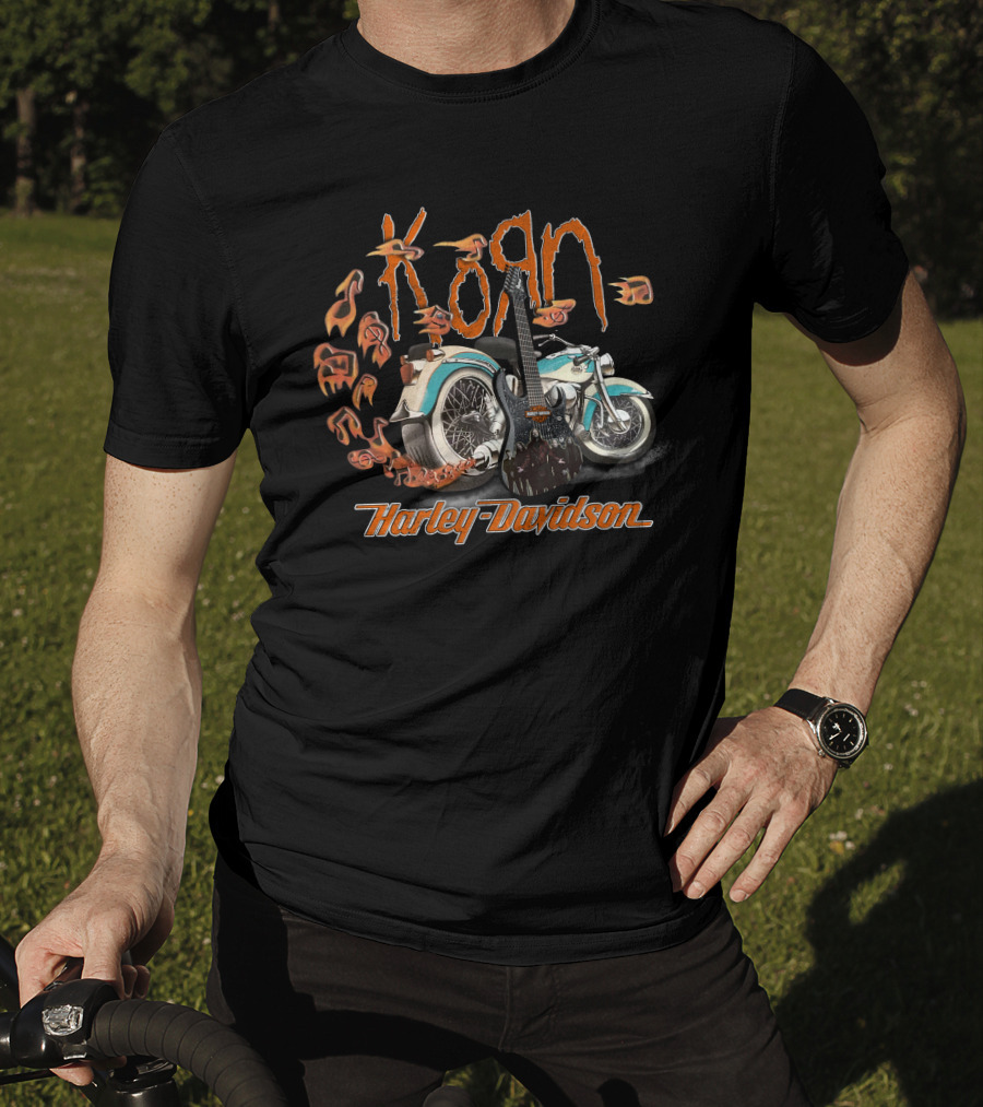 Korn Harley Davidson Motorcycle 20Hdm Guitar Flames T-Shirt