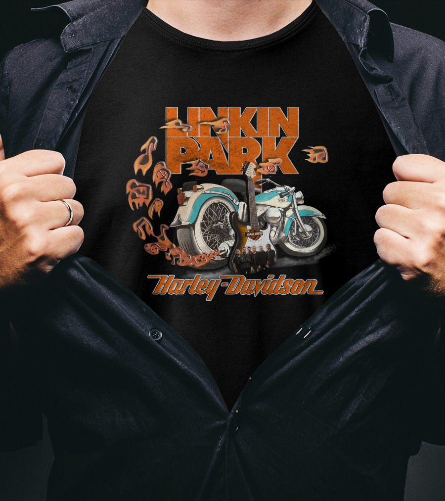 Linkin Park Harley Davidson Motorcycle 20Hdm Vintage Music Notes Guitar Art T-Shirt