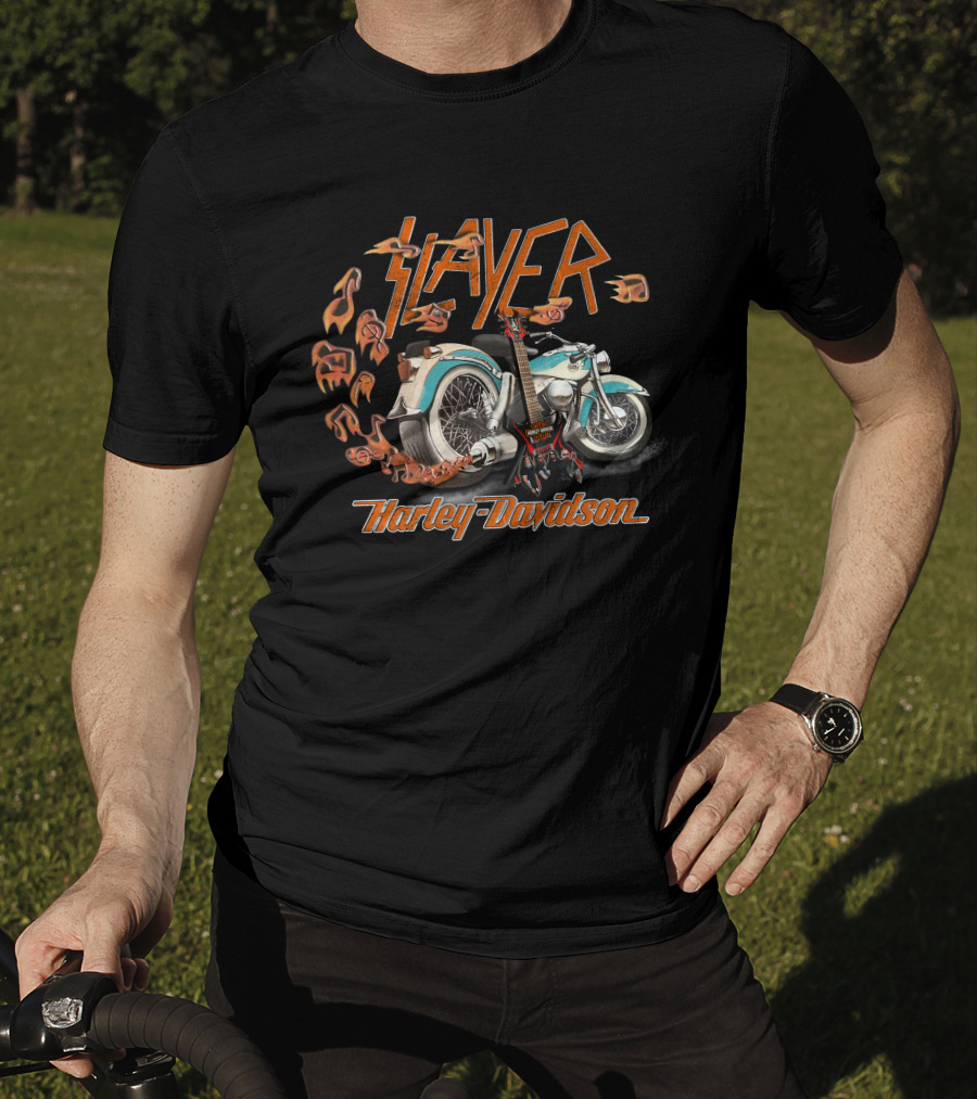 Slayer Harley Davidson Electric Guitar Flames Motorcycle Collaboration 20Hdm T-Shirt