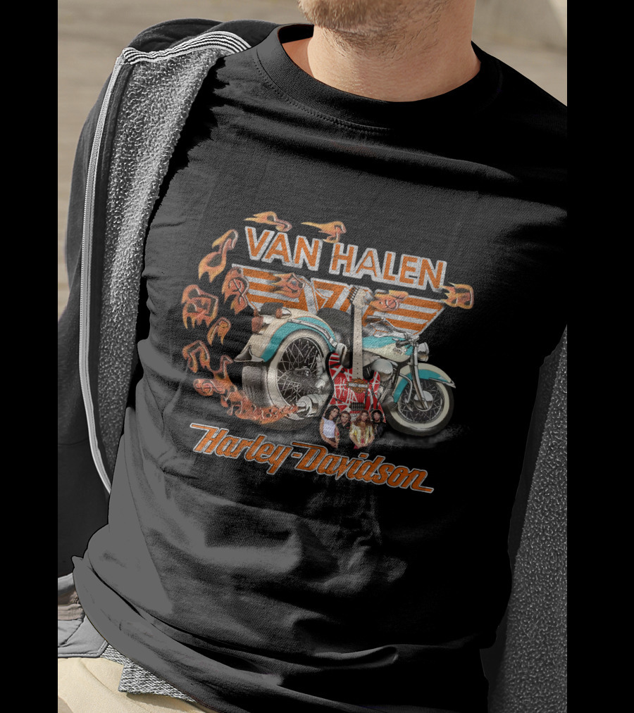 Van Halen Harley Davidson Motorcycles Flames Guitar 20Hdm T-Shirt