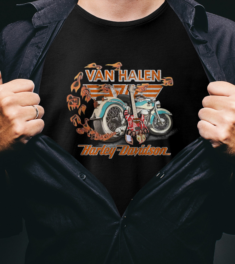 Van Halen Harley Davidson Motorcycles Flames Guitar 20Hdm T-Shirt