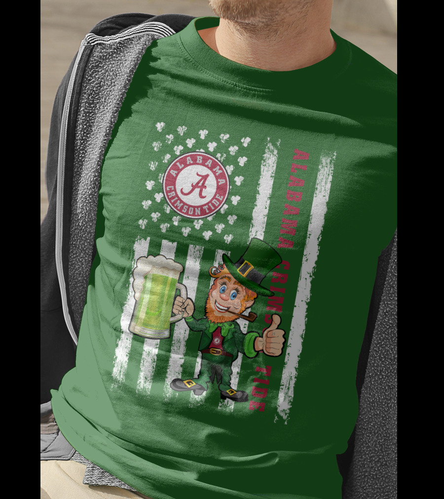 Alabama Crimson Tide St Patrick's Day Leprechaun Flag And Beer Mug T-Shirt