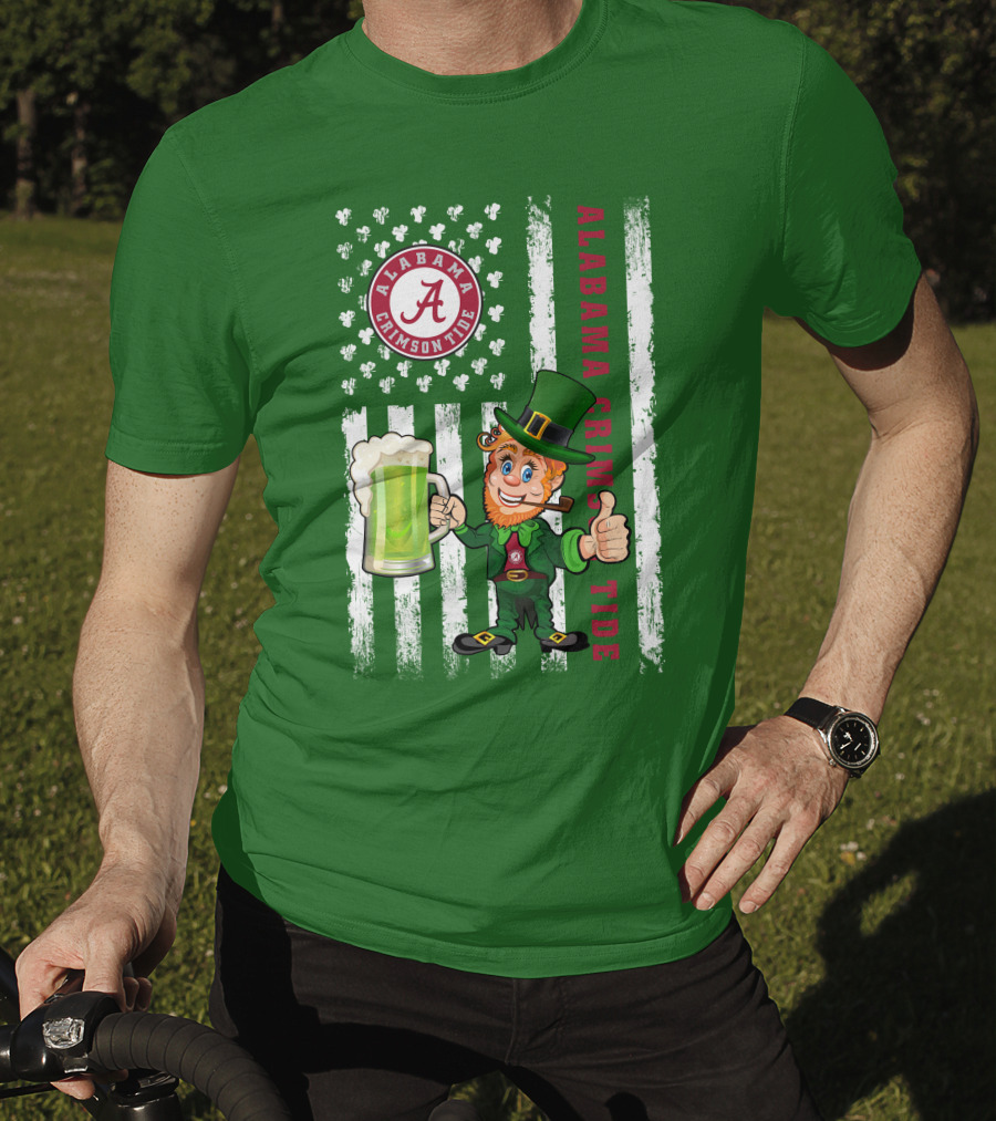 Alabama Crimson Tide St Patrick's Day Leprechaun Flag And Beer Mug T-Shirt