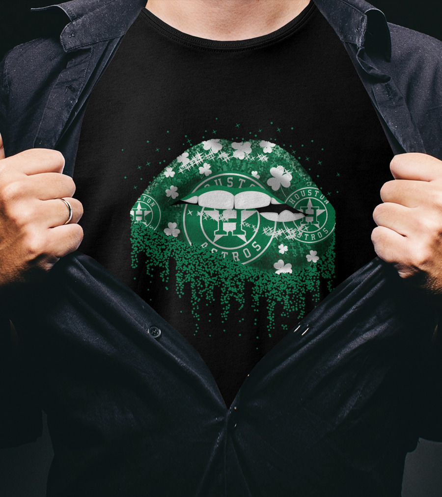 Houston Astros St. Patrick's Day Green Lips And Shamrocks T-Shirt