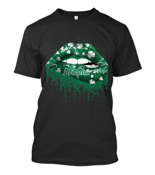 Miami Marlins Green Sparkling Shamrock Lips T-Shirt