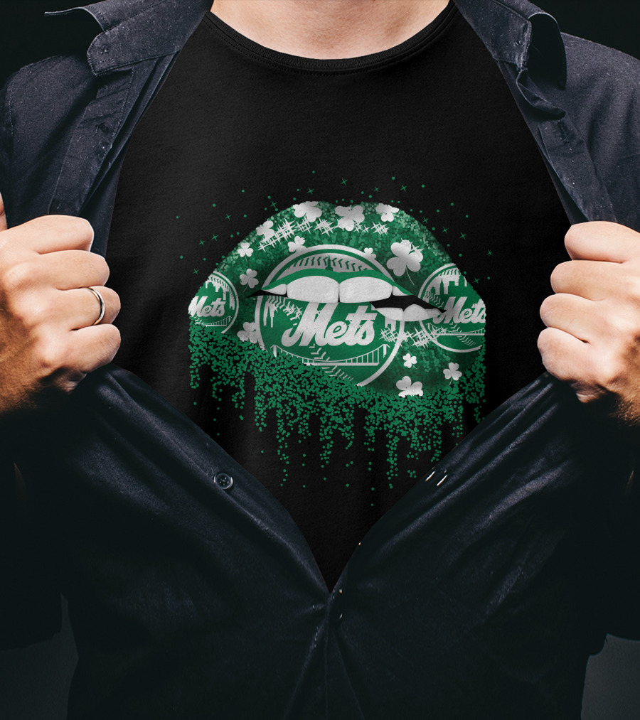 New York Mets Green Lips Shamrocks Baseball T-Shirt