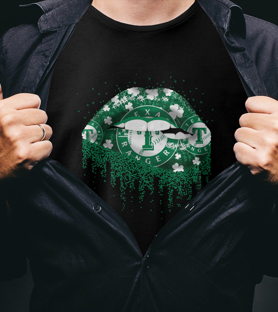 Texas Rangers Green Shamrock Lips T-Shirt