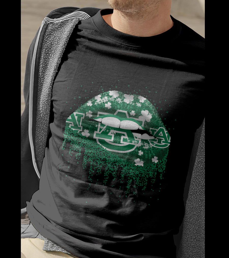 Auburn Tigers Lips St. Patrick's Day Shamrocks Green Glitter T-Shirt