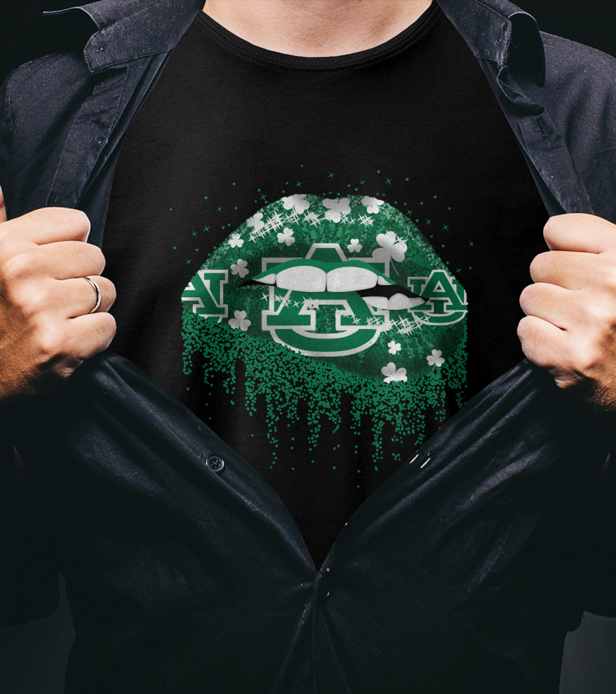 Auburn Tigers Lips St. Patrick's Day Shamrocks Green Glitter T-Shirt