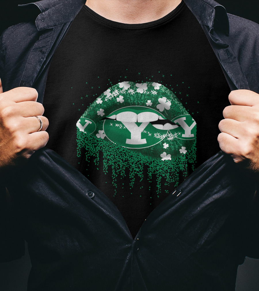 BYU Cougars Lips With Green Glitter And Shamrock T-Shirt